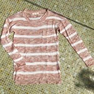 Pink and White Stripe Crochet Crew Neck Sweater